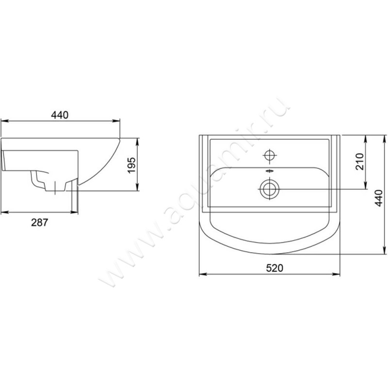 Раковина мебельная накладная Onika Акватон 131201S0011B0 размеры