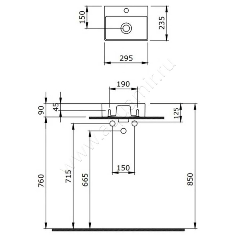 Раковина-чаша накладная с отверстием под смеситель Berges Wasserhaus Small 182012 размеры