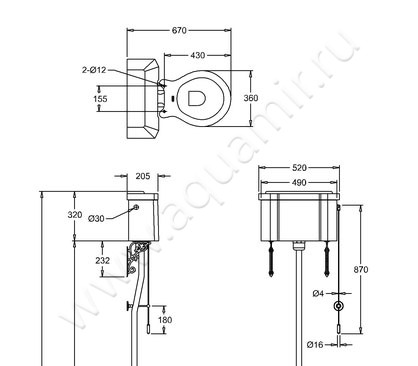 Бачок высокий для унитаза Burlington Английский Сад C5D размеры