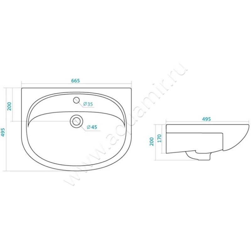 Раковина мебельная накладная Aquaton Стелла 1WH110174 размеры