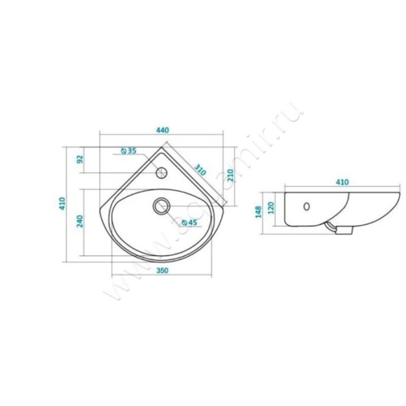 Рукомойник подвесной Santek Ирис 1WH110514 размеры