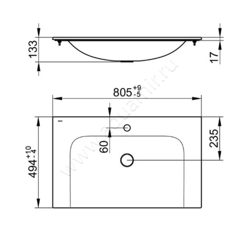 Раковина мебельная накладная Keuco Plan 32960318001 размеры