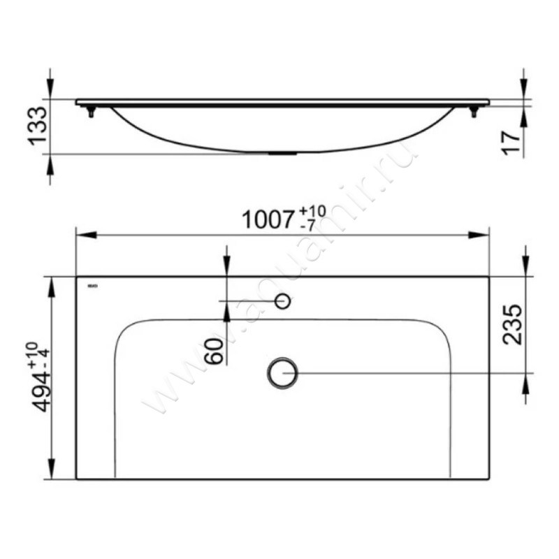 Раковина мебельная накладная Keuco Plan 32970311001 размеры