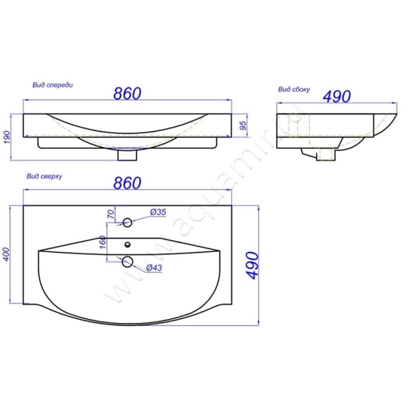 Раковина мебельная накладная Aqwella 4640021060780 размеры