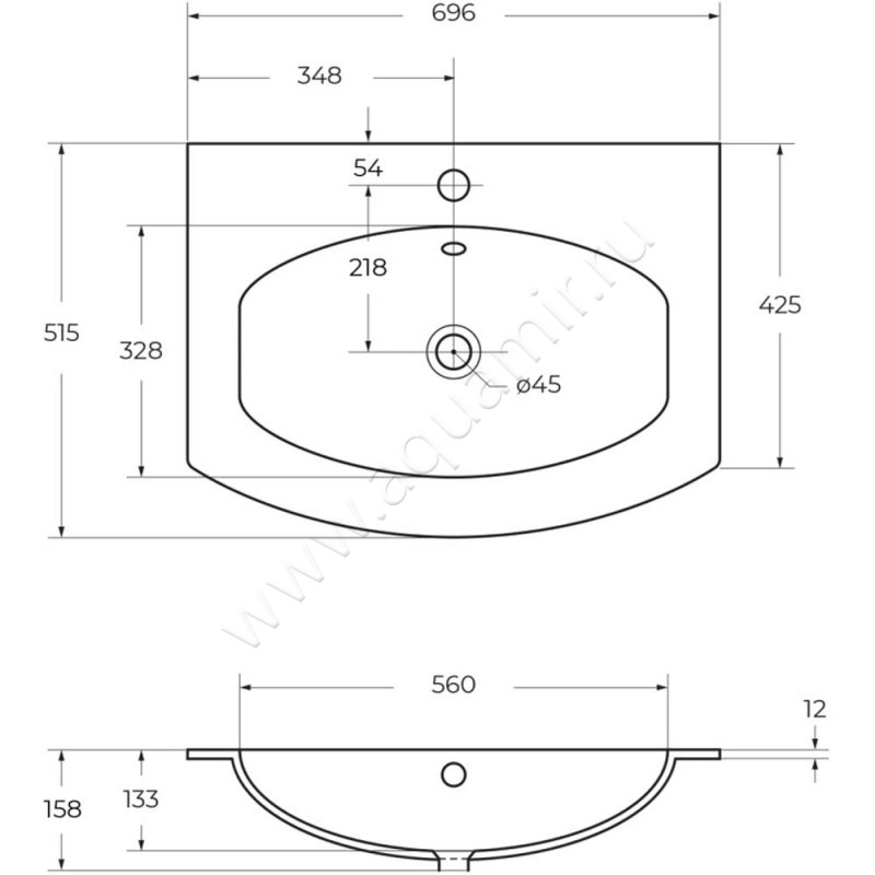 Раковина мебельная накладная Cezares Vague 50158 размеры