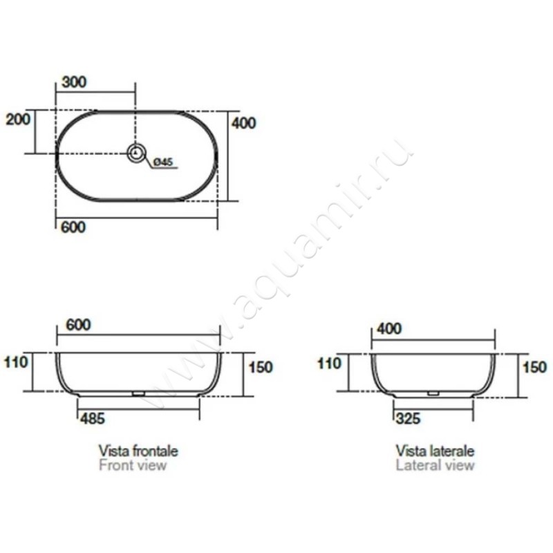 Раковина-чаша накладная Kerasan Nolita 534331 размеры
