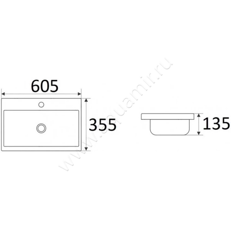 Раковина мебельная накладная Velvex 959560 размеры