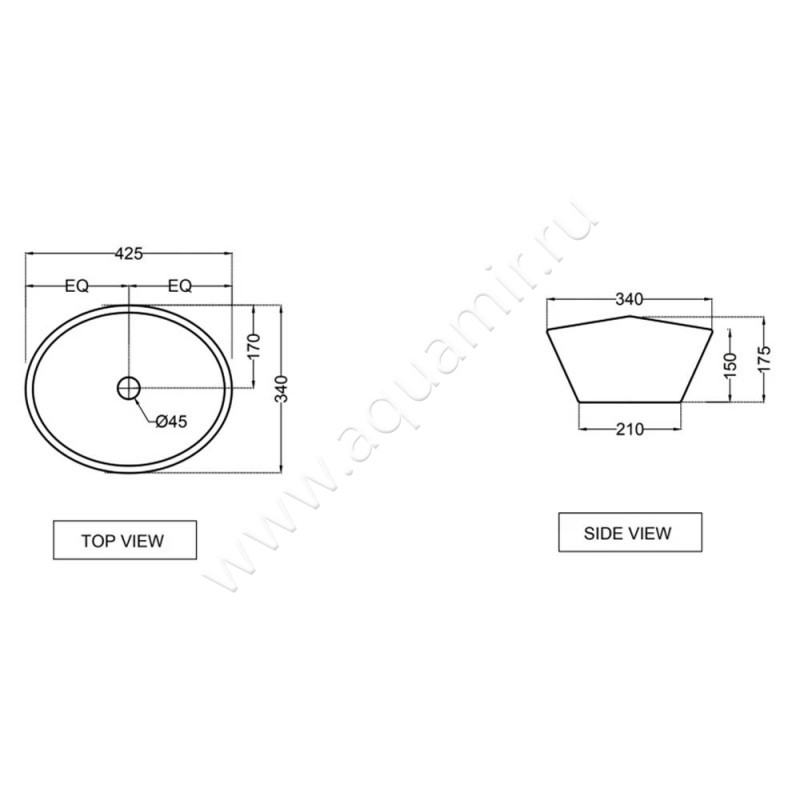 Раковина-чаша накладная Jaquar Continental CNSWHT903 размеры