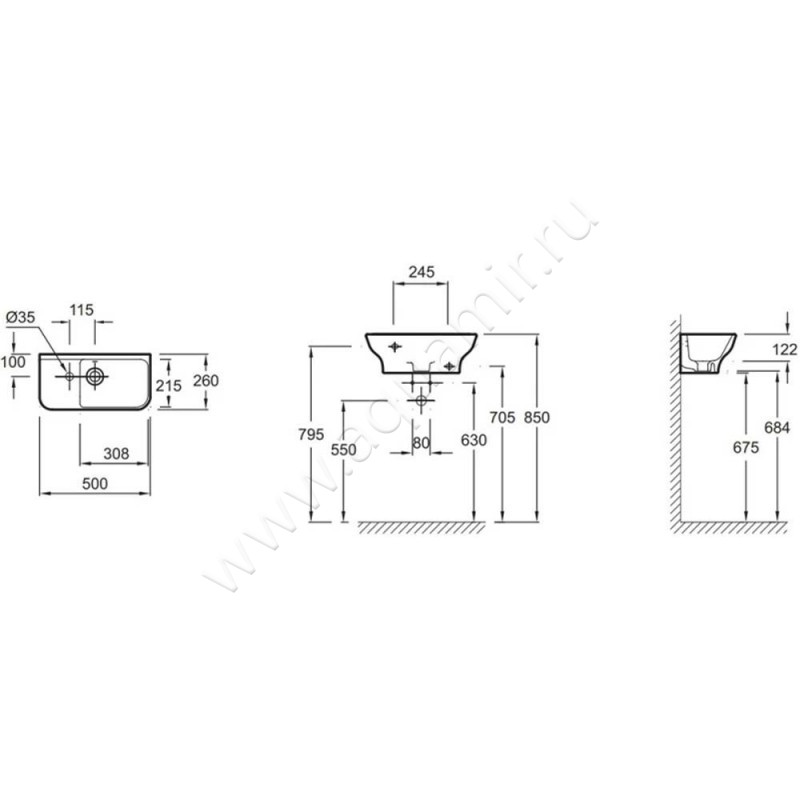 Раковина подвесная Jacob Delafon Struktura EGJ11200 размеры