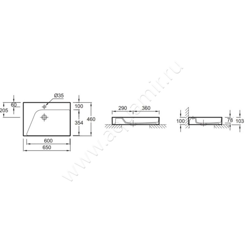 Раковина-чаша накладная с отверстием под смеситель Jacob Delafon Rythmic Pure EVO11200 размеры