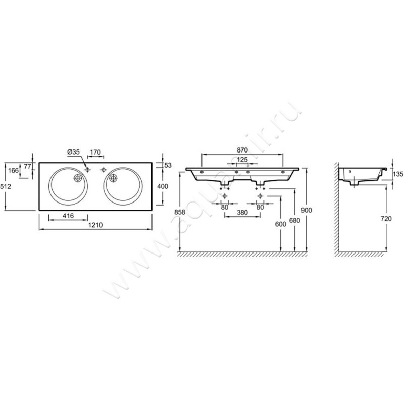 Раковина мебельная накладная Jacob Delafon Odeon Rive Gauche EXAT112Z00 размеры