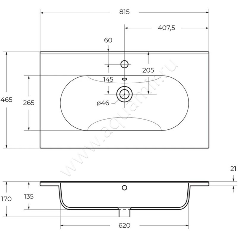 Раковина мебельная накладная BelBagno LOV800LVB размеры