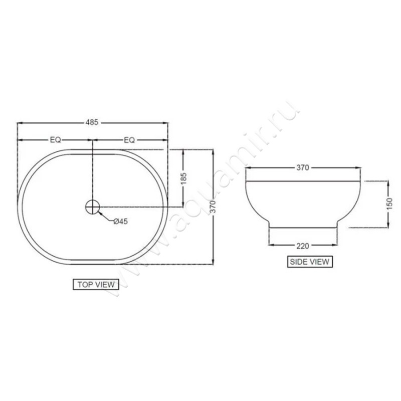 Раковина-чаша накладная Jaquar Solo SLSWHT6901 размеры