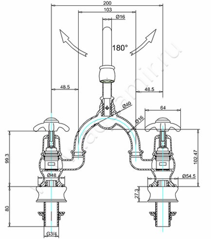 Смеситель для раковины Burlington Anglesey Regent ANR27-QT размеры