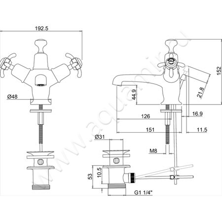 Смеситель для раковины Burlington Anglesey AN4-QT размеры