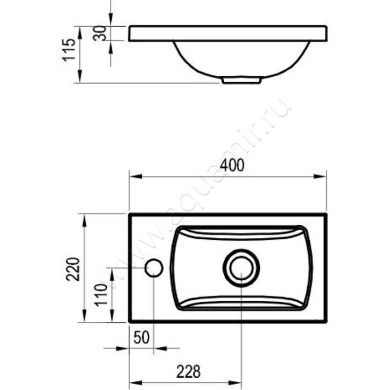 Раковина мебельная накладная Ravak Classic II XJX01140004 размеры