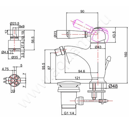 Смеситель для биде Burlington Chelsea Regent CHR23 размеры
