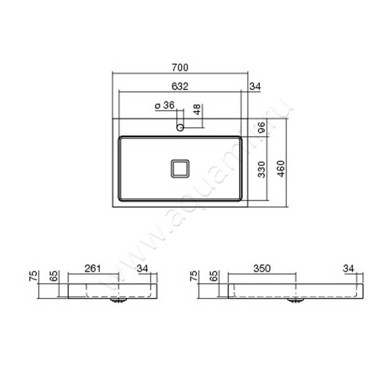 Раковина-чаша накладная с отверстием под смеситель Alape AB.RE 3209000000 размеры