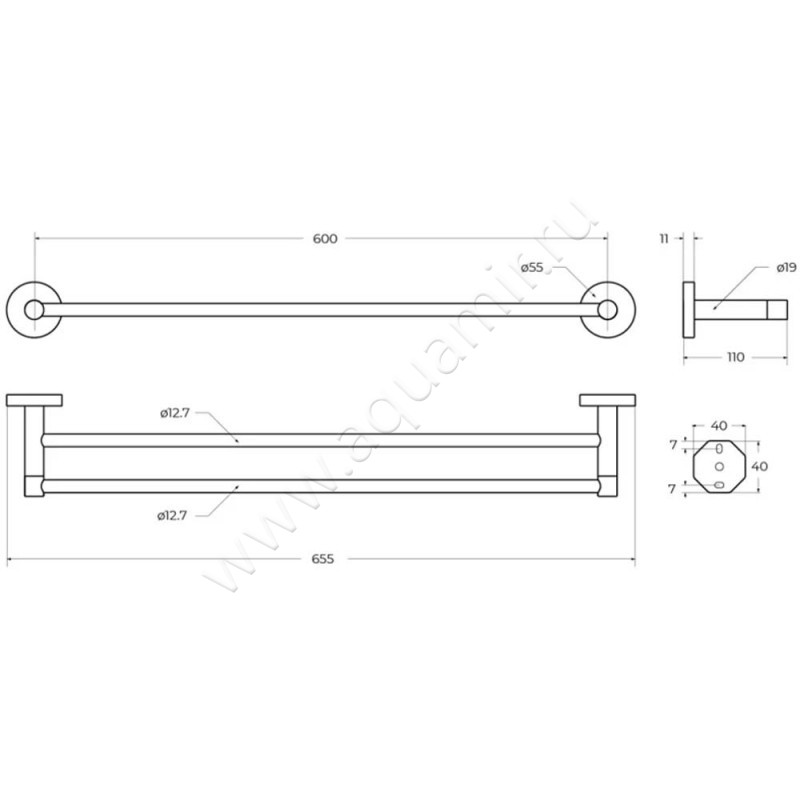 Полотенцедержатель Cezares Relax RELAXTHD65GM размеры