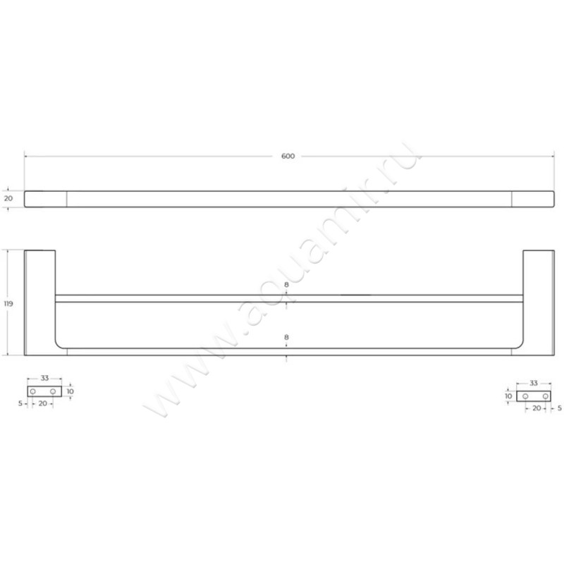 Полотенцедержатель Cezares Slider SLIDERTHD60IN размеры
