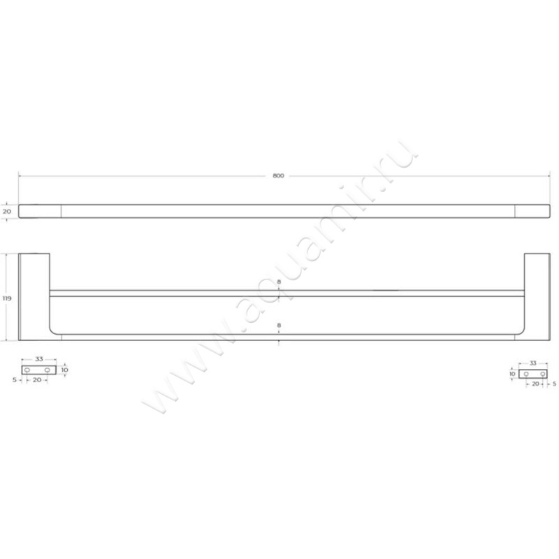 Полотенцедержатель Cezares Slider SLIDERTHD80IN размеры