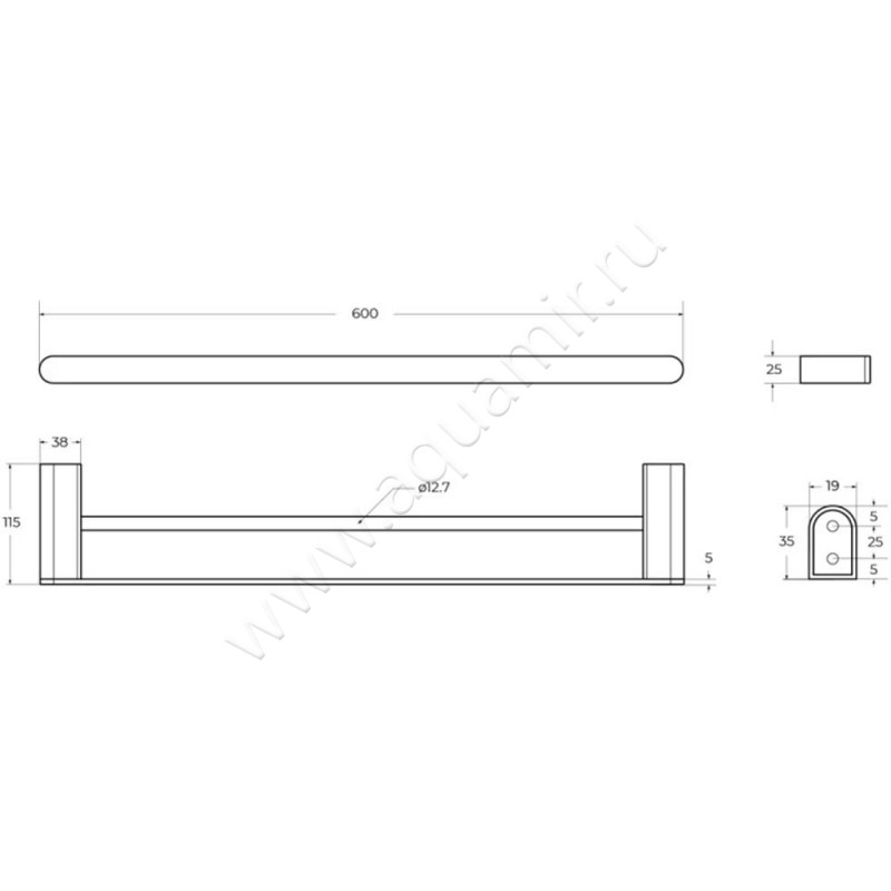 Полотенцедержатель Cezares Stylus STYLUSTHD60NOP размеры