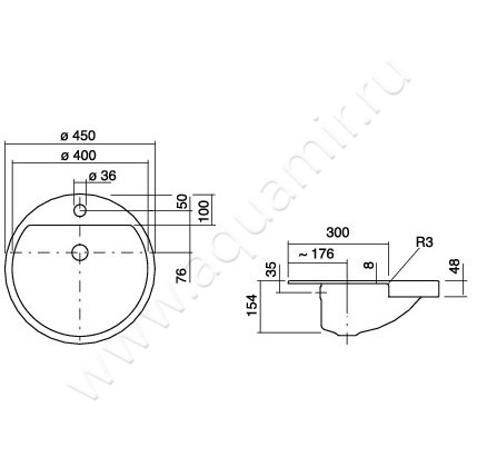 Раковина полувстраиваемая Alape HB.S 2900000000 размеры