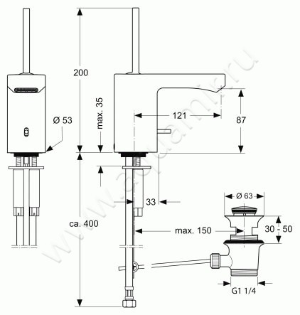 Смеситель для раковины Jado Glance A4587AA размеры