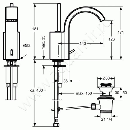 Смеситель для раковины Jado Glance A5330AA размеры
