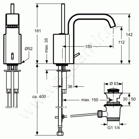 Смеситель для раковины Jado Glance A5333AA размеры