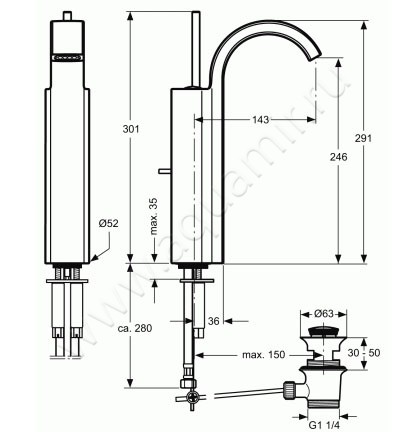 Смеситель для раковины Jado Glance A5337AA размеры