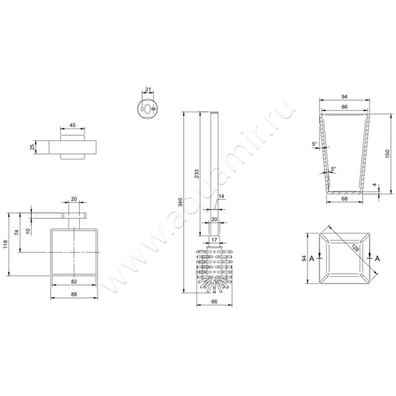 Ершик Villeroy & Boch Elements-Striking TVA152017000K5 размеры