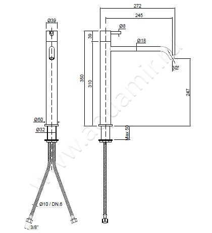 Смеситель для раковины Antonio Lupi AYATI AY303SA размеры