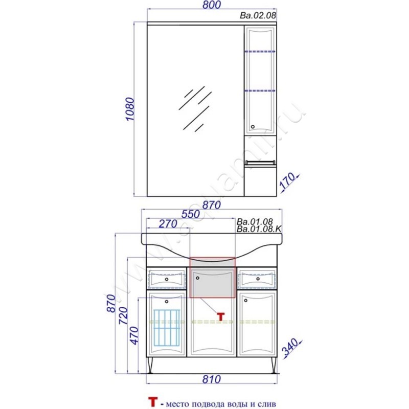 Тумба под раковину Aqwella Barcelona BA0108K размеры