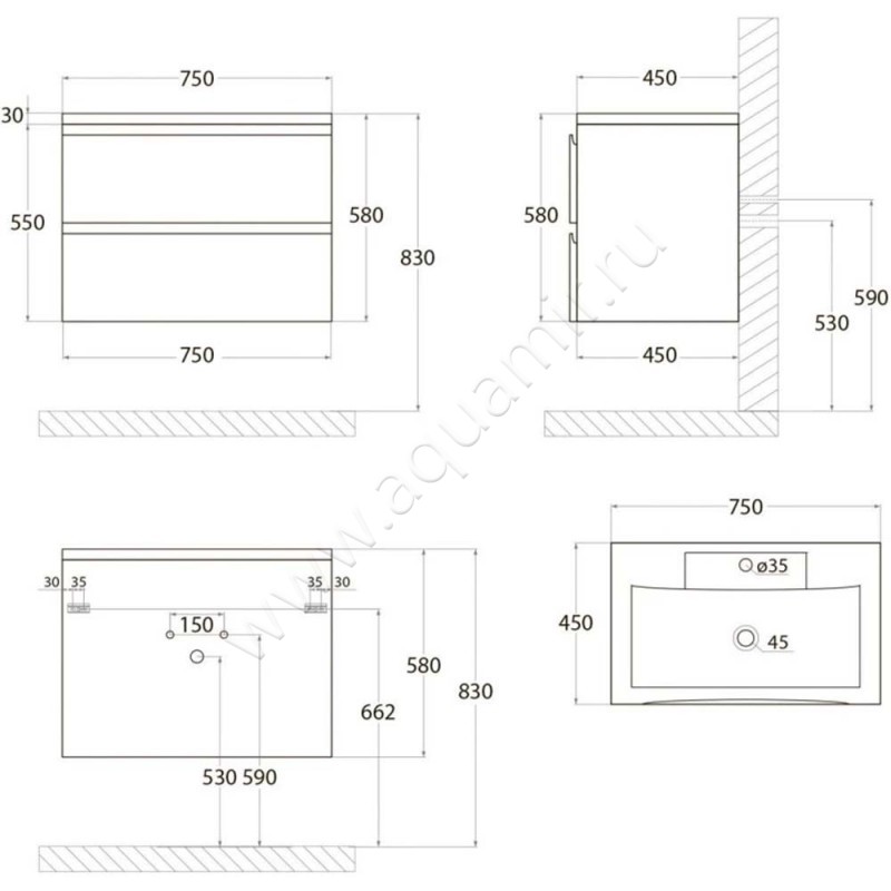 Тумба под раковину Art&Max Bianchi AMBIANCHI7502CSOBM размеры