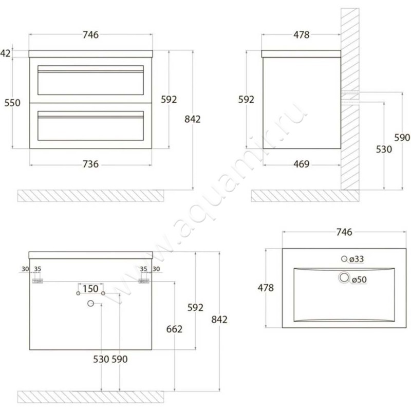 Тумба под раковину Art&Max Platino AMPLATINO7502CSOGM размеры
