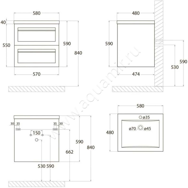 Тумба под раковину Art&Max Platino AMPLATINO5802CSOCM размеры