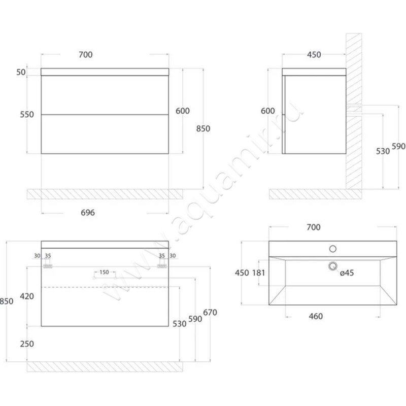 Тумба под раковину Art&Max Verona Push AMVERONAPUSH7002CSORB размеры