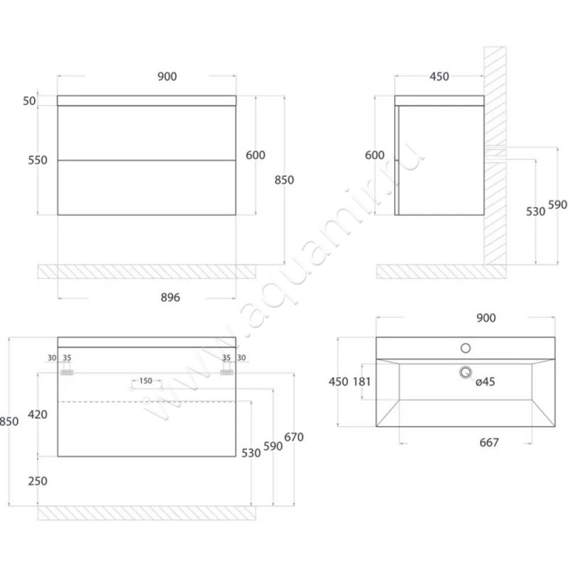 Тумба под раковину Art&Max Verona Push AMVERONAPUSH9002CSORK размеры