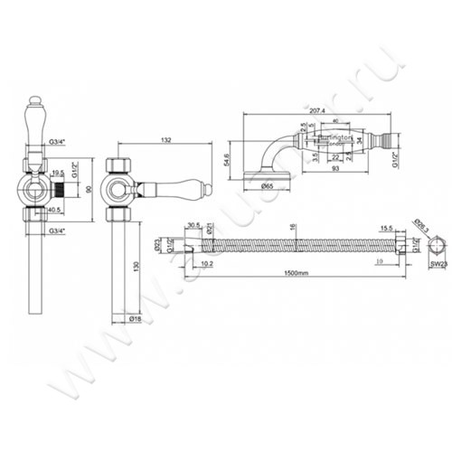 Душевая лейка Burlington Taps V27 размеры
