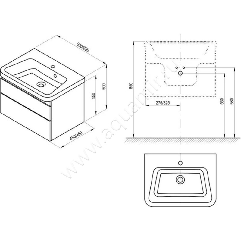 Тумба под раковину Ravak 10 X000001285 размеры