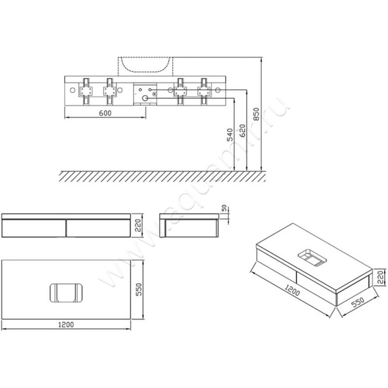 Тумба под раковину Ravak Formy X000001034 размеры