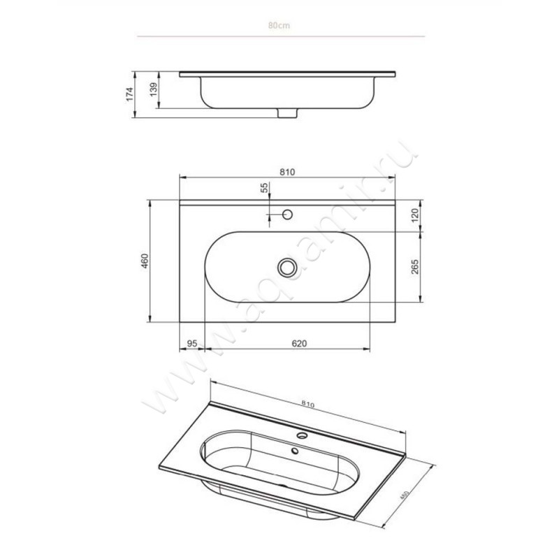 Раковина мебельная накладная Visobath Ada 83805 размеры