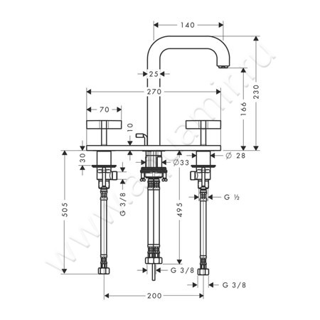 Смеситель для раковины Hansgrohe Axor Citterio 39134000 размеры