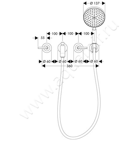 Смеситель для ванны/душа Hansgrohe Axor Citterio 39448000 размеры