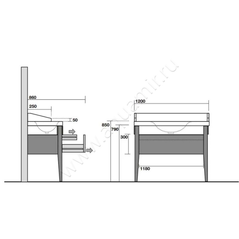 Тумба под раковину Kerasan Bentley 917347 размеры