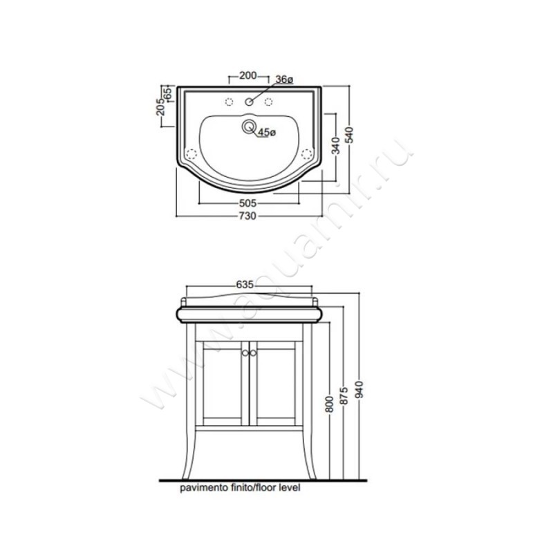 Тумба под раковину Kerasan Retro 734930 размеры