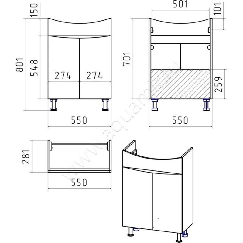 Тумба под раковину Misty Смайл ЭСМА01060031ПР размеры