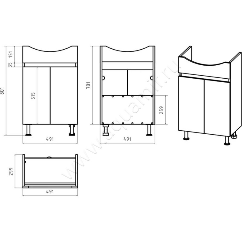 Тумба под раковину Misty Поло ОПОЛ070600142ДП размеры