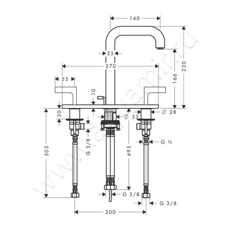 Смеситель для раковины Hansgrohe Axor Citterio 39136000 размеры